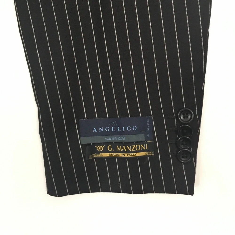 Gianni Manzoni 42r suit black stripes classic made in italy 2 button new ea0125